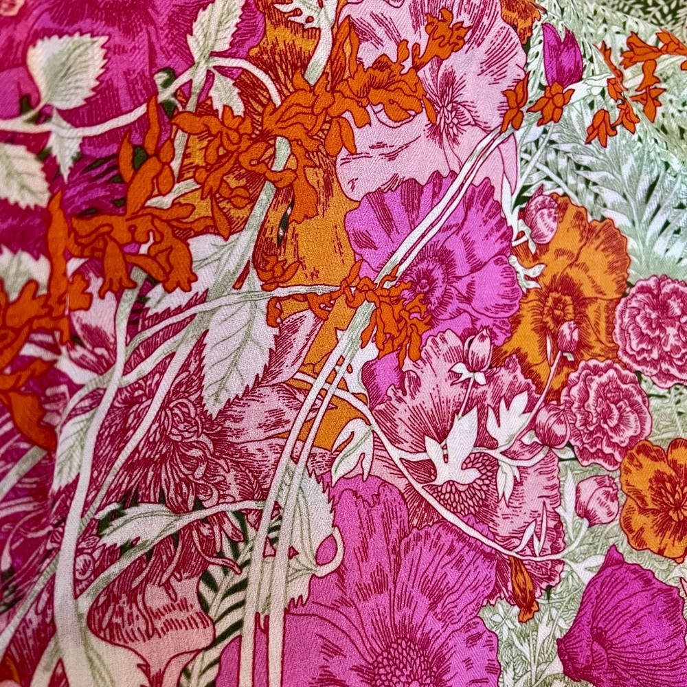 Hermes Floral Scarf in Pink, Orange, and Blue